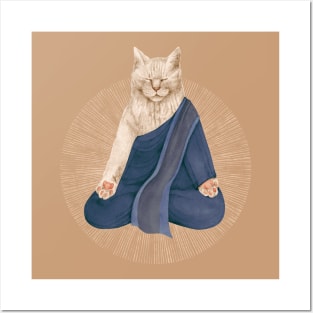 meditating cat - white Posters and Art